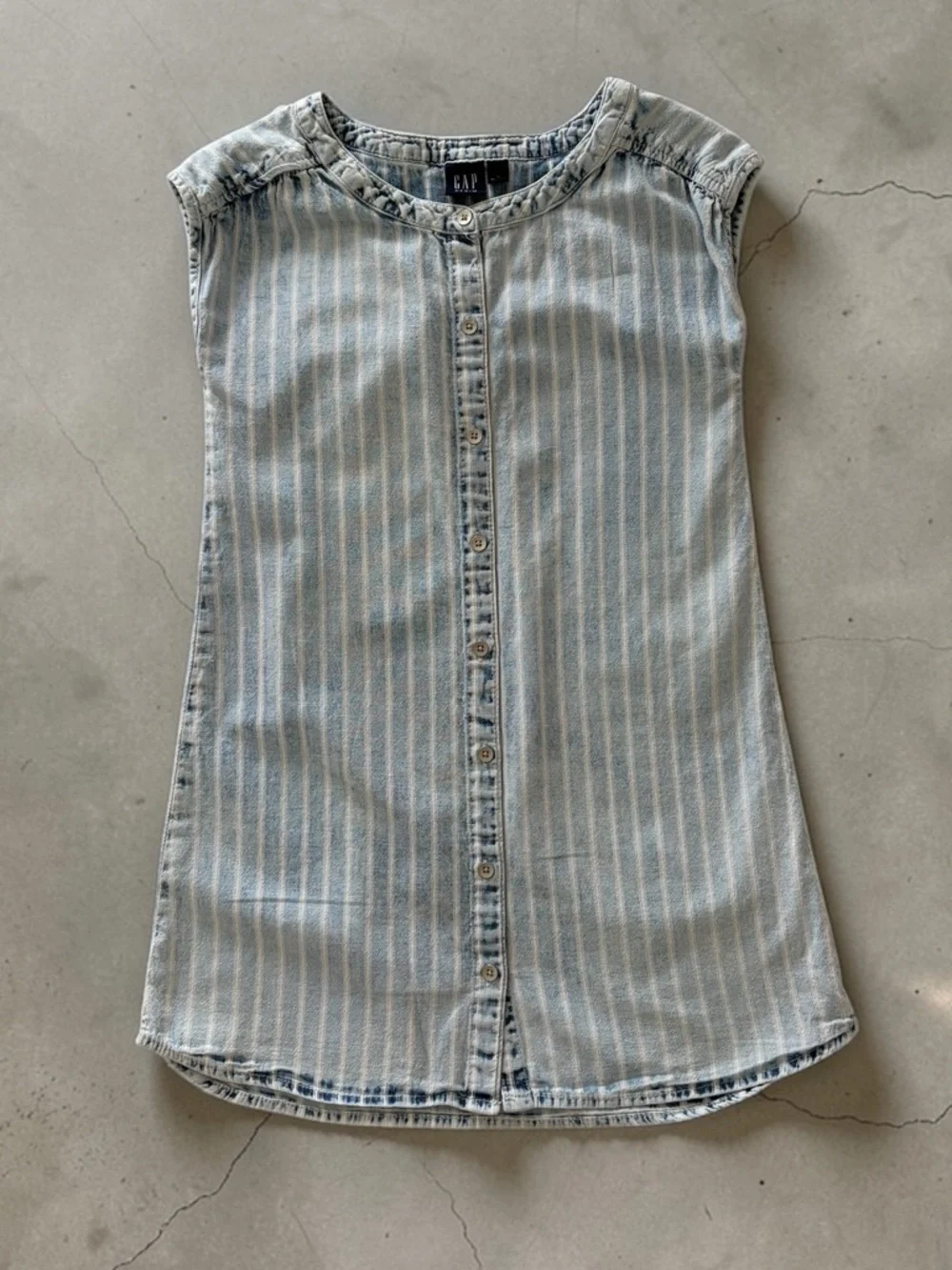GAP Light Blue and White Striped Sleeveless Button-Front Dress
